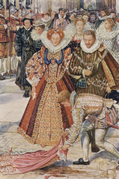 In een oogwenk had Walter zijn mantel van zijn schouders gegooid en op de modderige plek gelegd door Henry Justice Ford